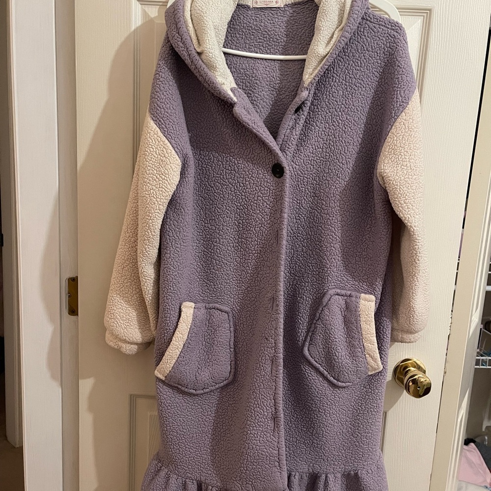 3/$30 final sale Cozy Purple and Cream Hooded Coat
